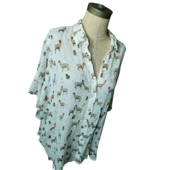 Democracy Size XL Boho Camel Cactus Button Down Top NWT - Picture 2 of 3